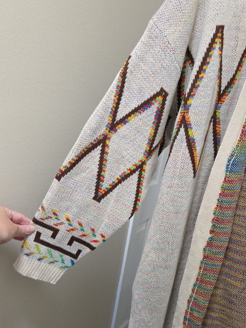 BloomChic Beige Tribal Geometric Open Front Cardigan Plus Size 18/20 Boho - Picture 7 of 11